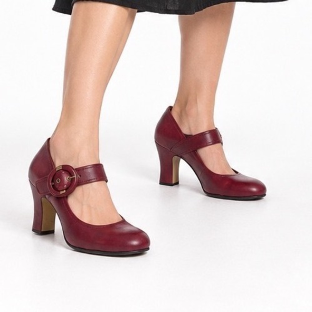 Nine West Vintage Y2K Red Leather Mary Jane Block Heel Pumps Women's 8.5M